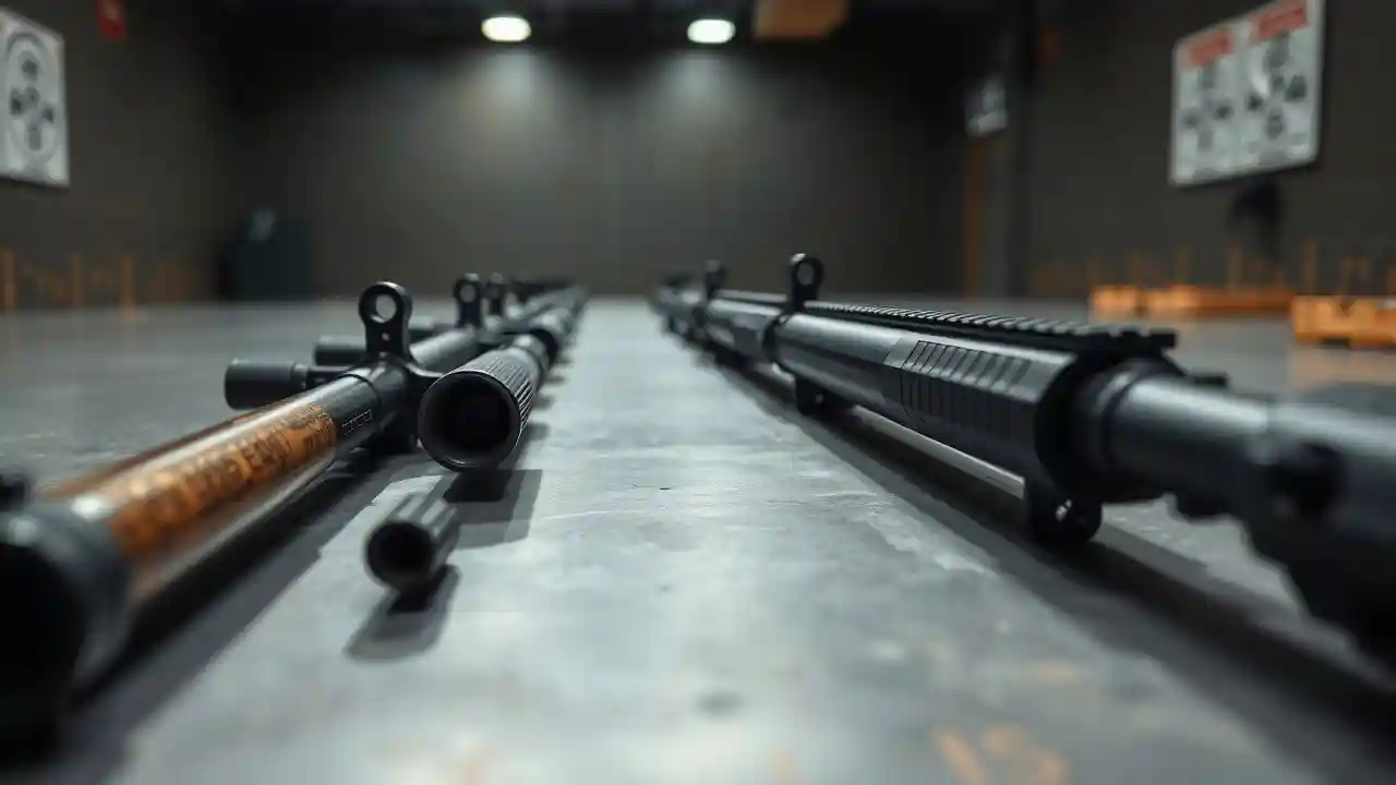 A rifle barrel comparison showing different lengths for 5.56 NATO ammunition.