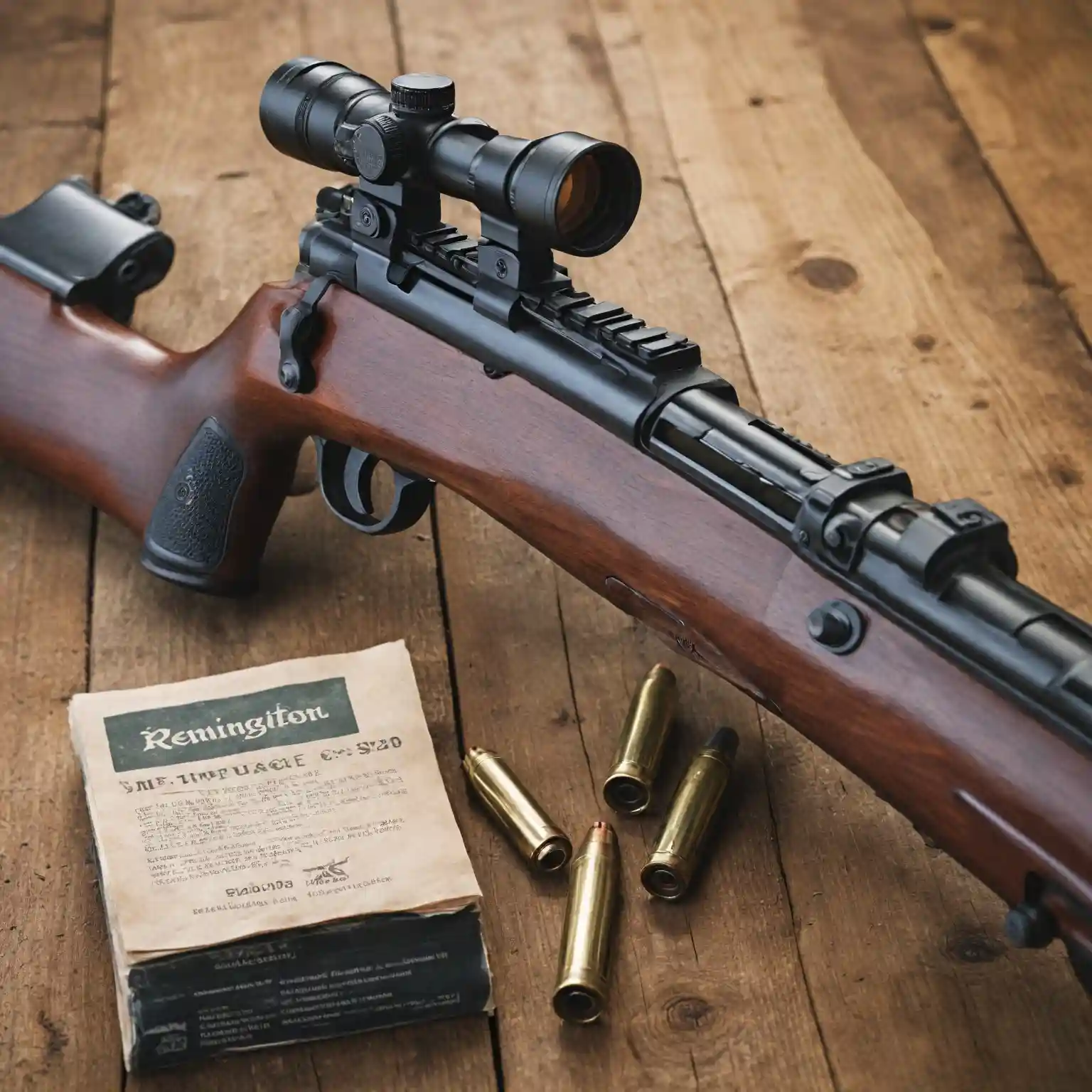 Remington 223 rifle with three interchangeable barrels (16-inch, 18-inch, and 20-inch) displayed on a wooden table, showcasing the impact of barrel length on performance. Set against a shooting range backdrop with tactical accessories like a scope, magazine, and spent shell casings.