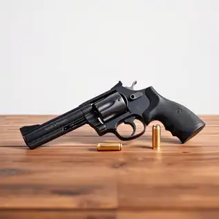 A compact, modern self-defense revolver with a polished finish, placed on a wooden table alongside .38 Special and .357 Magnum ammunition, showcasing reliability and tactical readiness.