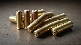 Various types of shotgun shells arranged with a tactical shotgun