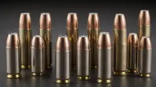 9mm hollow point ammunition arranged with a modern pistol